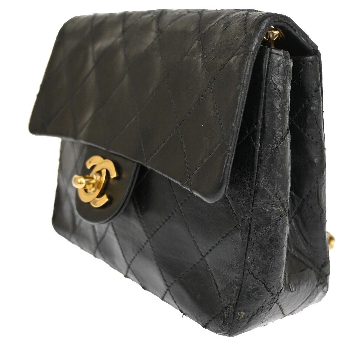 CHANEL CC Mini Matelasse Chain Shoulder Bag Leather Black GHW Vintage 691RJ256