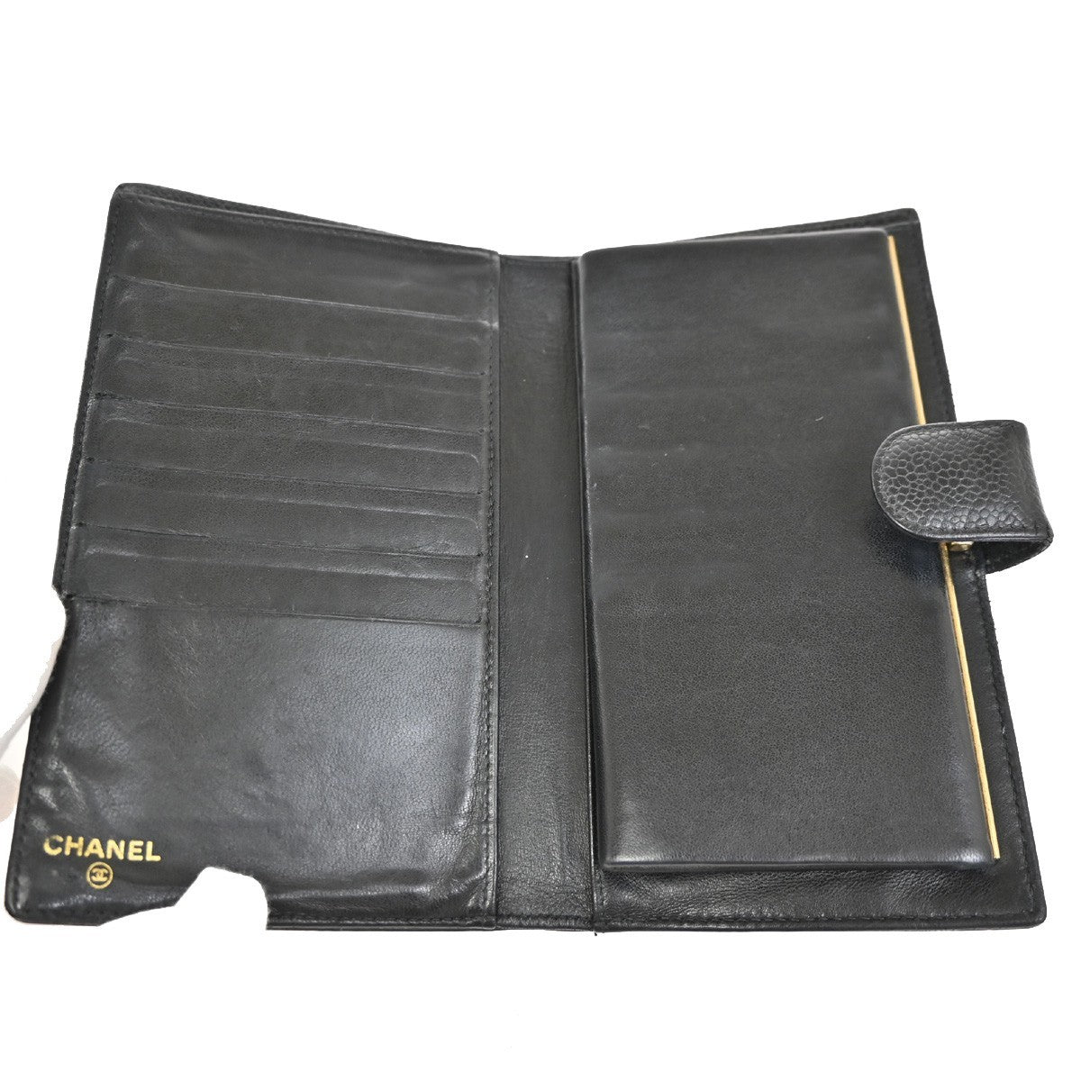 CHANEL CC Timeless Bifold Long Wallet Grained Leather Black GHW France 69KC691