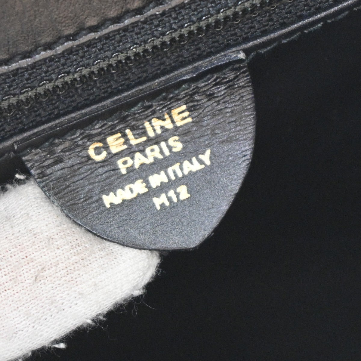 CELINE Logo Top Handle Hand Bag Leather Black GHW Italy 76EG223