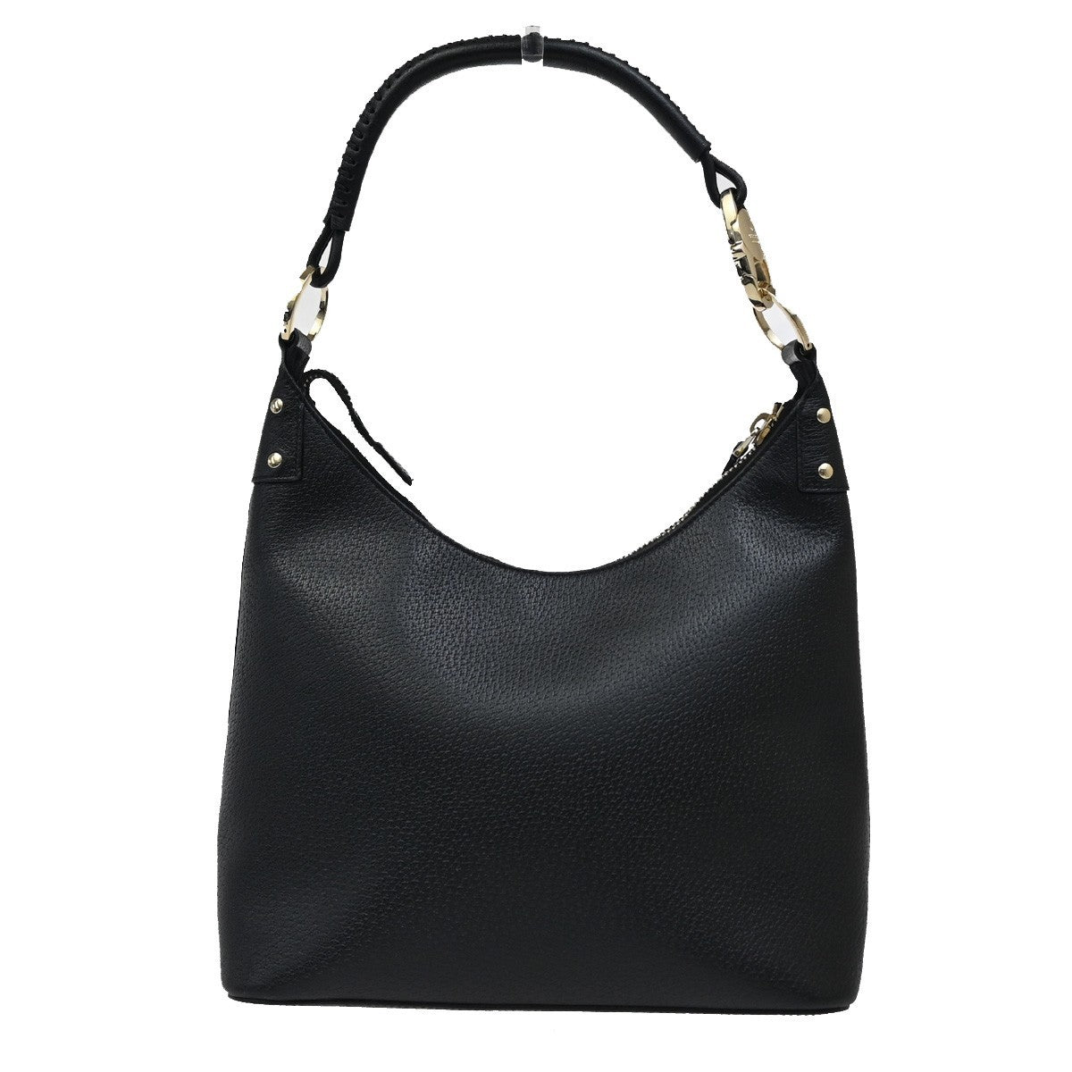 GUCCI Logo Shoulder Hand Bag Leather Black GHW Italy 73KB373
