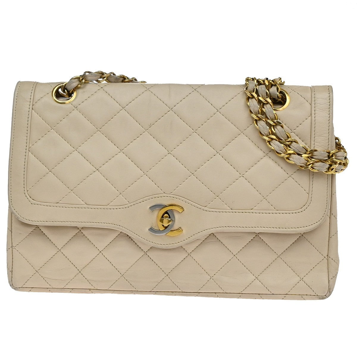 CHANEL CC Double Flap Paris Matelasse Chain Shoulder Bag Beige France 675RF822
