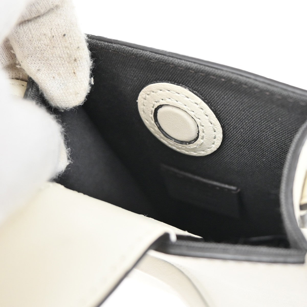 FENDI Logo Mini Shoulder Bag Leather White GHW Made in Italy 77KB364