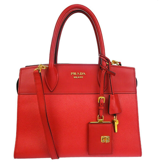 PRADA MILANO Esplanade 2Way Shoulder Hand Bag Saffiano Leather Red Gold 689RC983