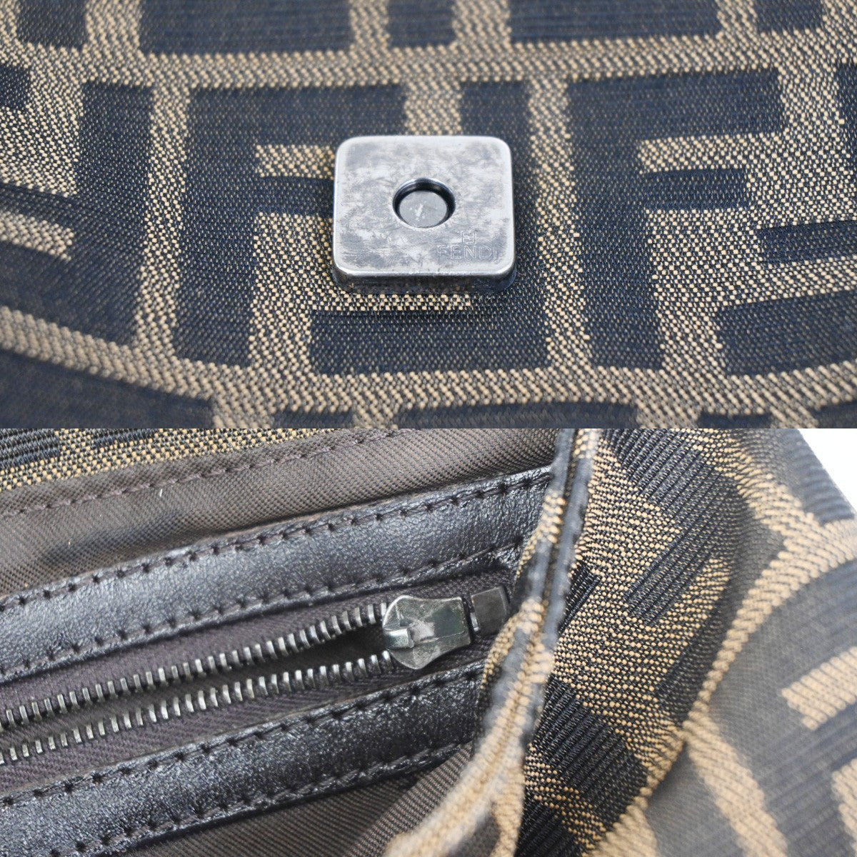 FENDI Zucca Mamma Baguette Shoulder Bag Canvas Leather Brown SHW Italy 95RL921