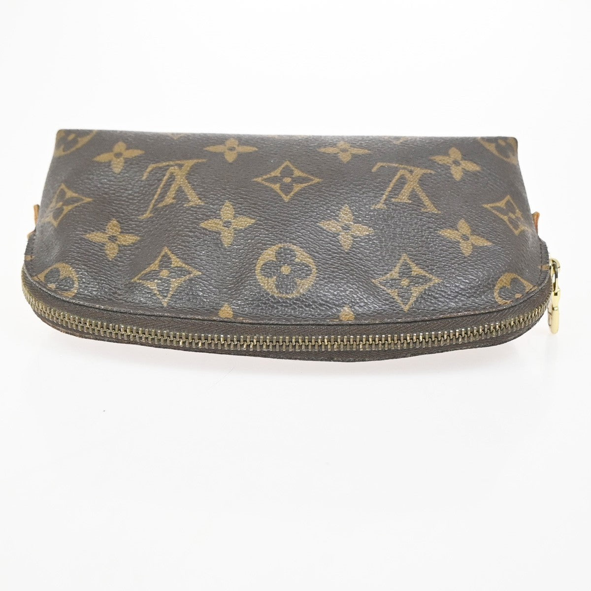 LOUIS VUITTON Logo Pochette Cosmetic Pouch Monogram Leather Brown M47515 67AA199