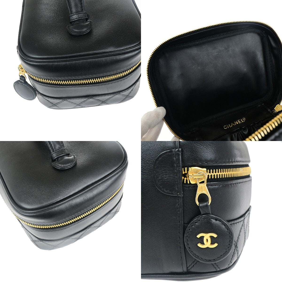CHANEL CC Logo Bicolore Vanity Hand Bag Leather Black GHW Italy 77RK577