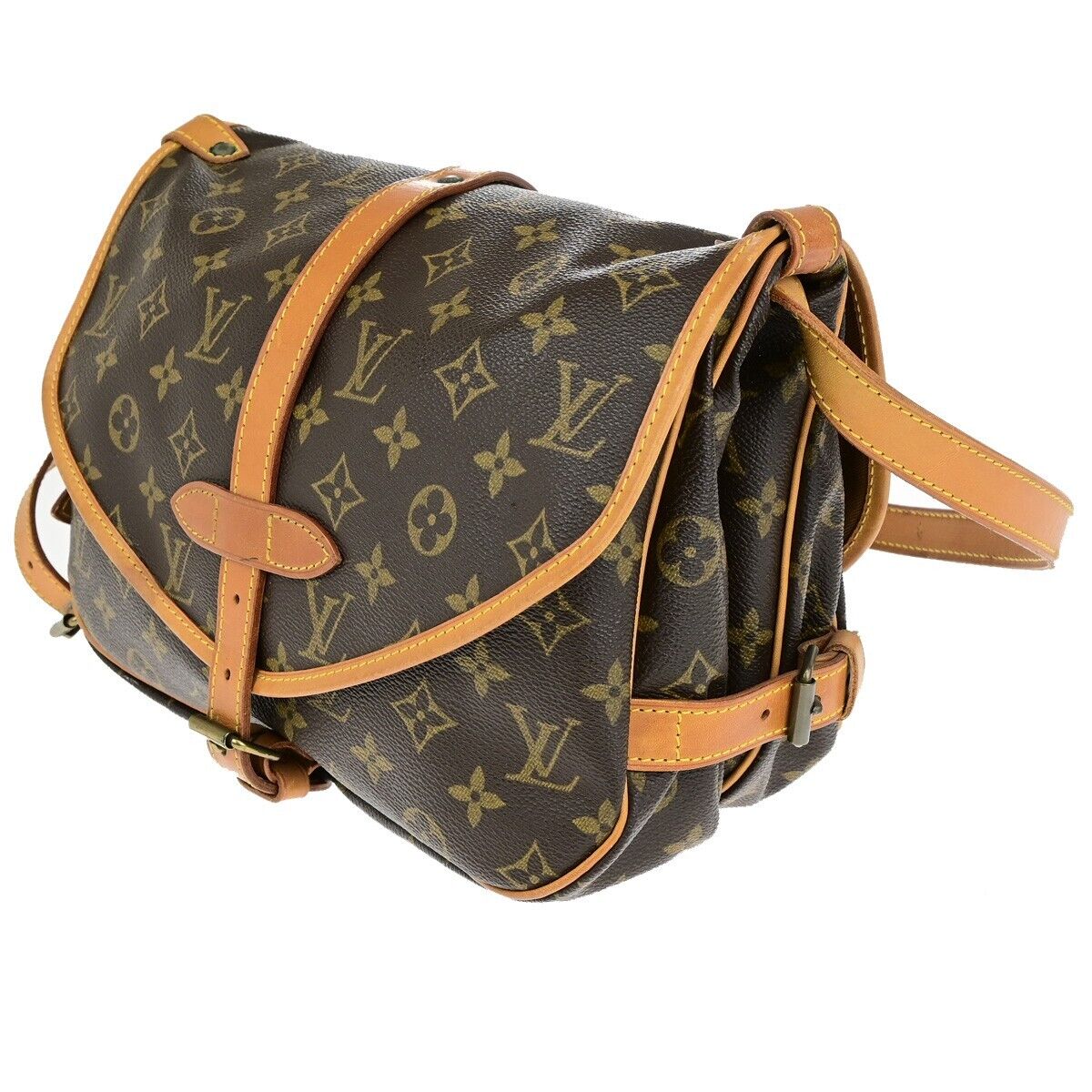 LOUIS VUITTON Logo Saumur 30 Shoulder Bag Monogram Leather Brown M42256 16ED410