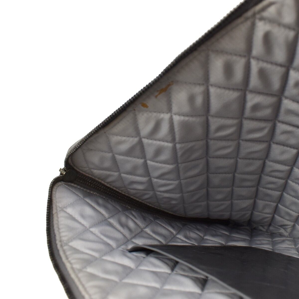 CHANEL Logo Matelasse Clutch Hand Bag Leather Silver Italy 89GA417