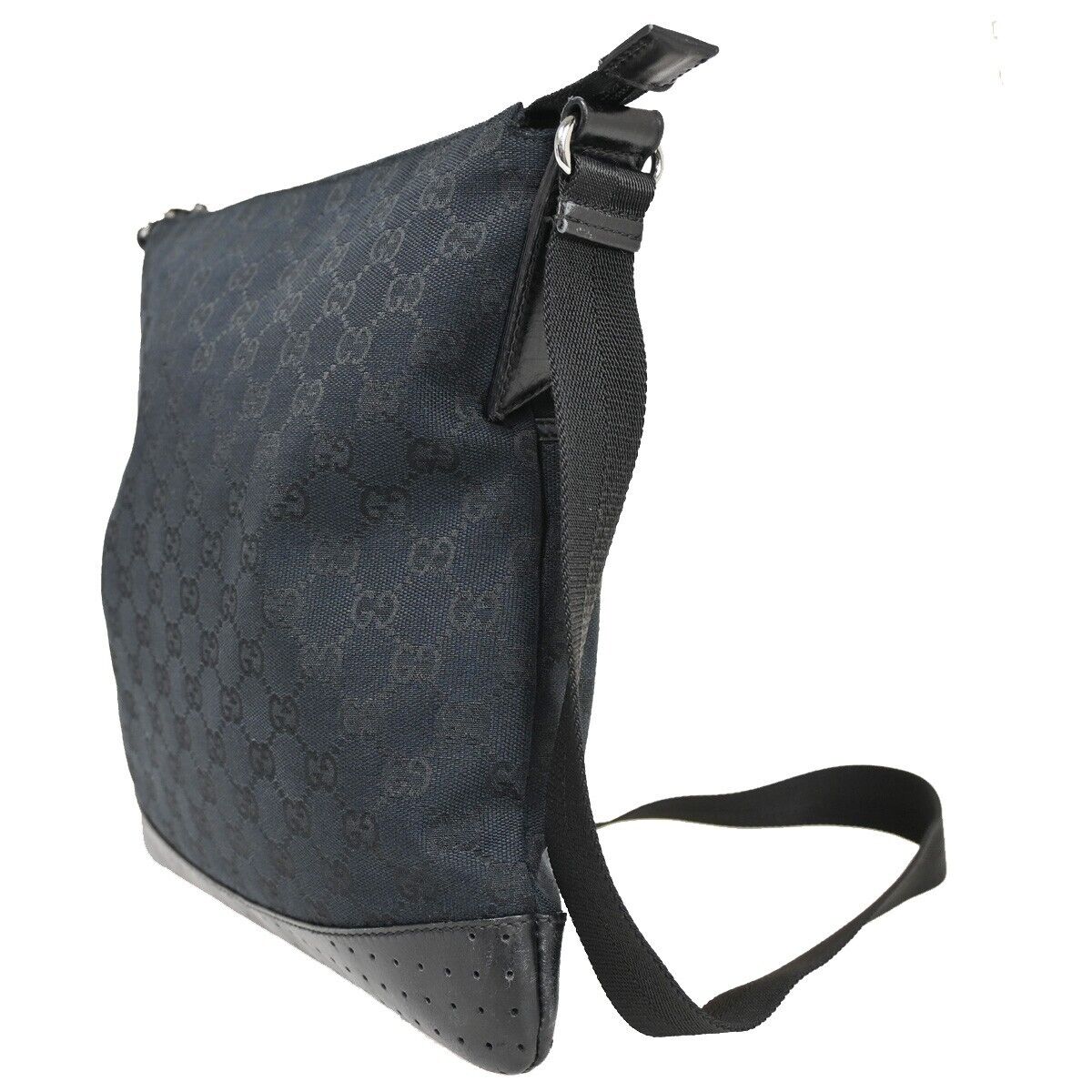 GUCCI Logo GG Pattern Cross Body Shoulder Bag Canvas Leather Black Italy 31EA573