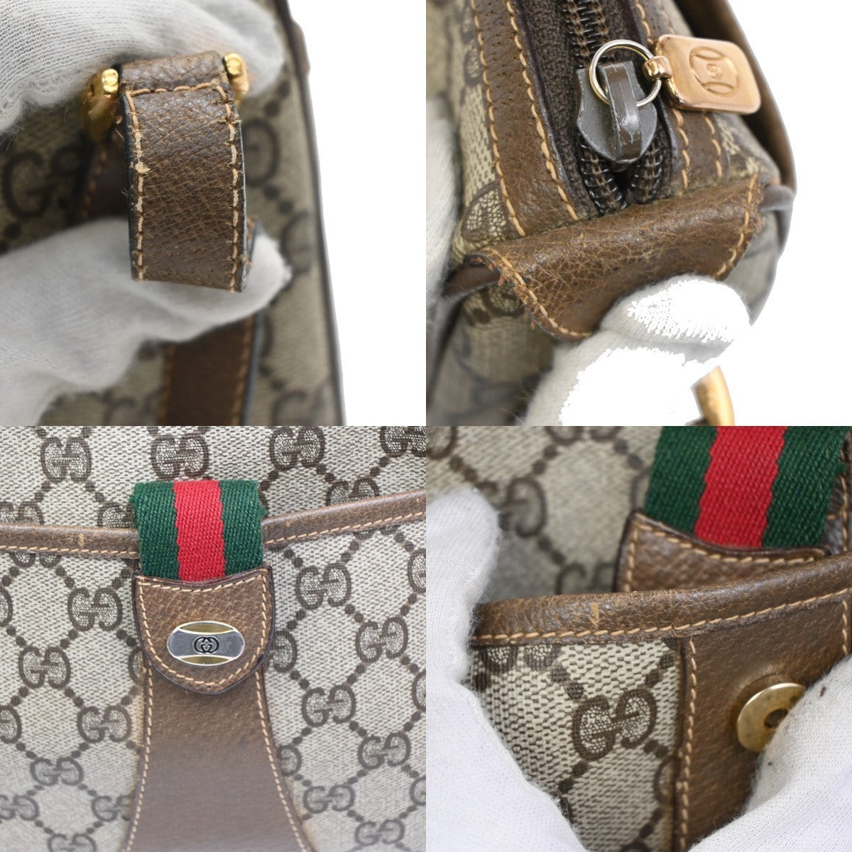 GUCCI Old Gucci Sherry Line Shoulder Bag PVC Leather Beige Italy 38MA031