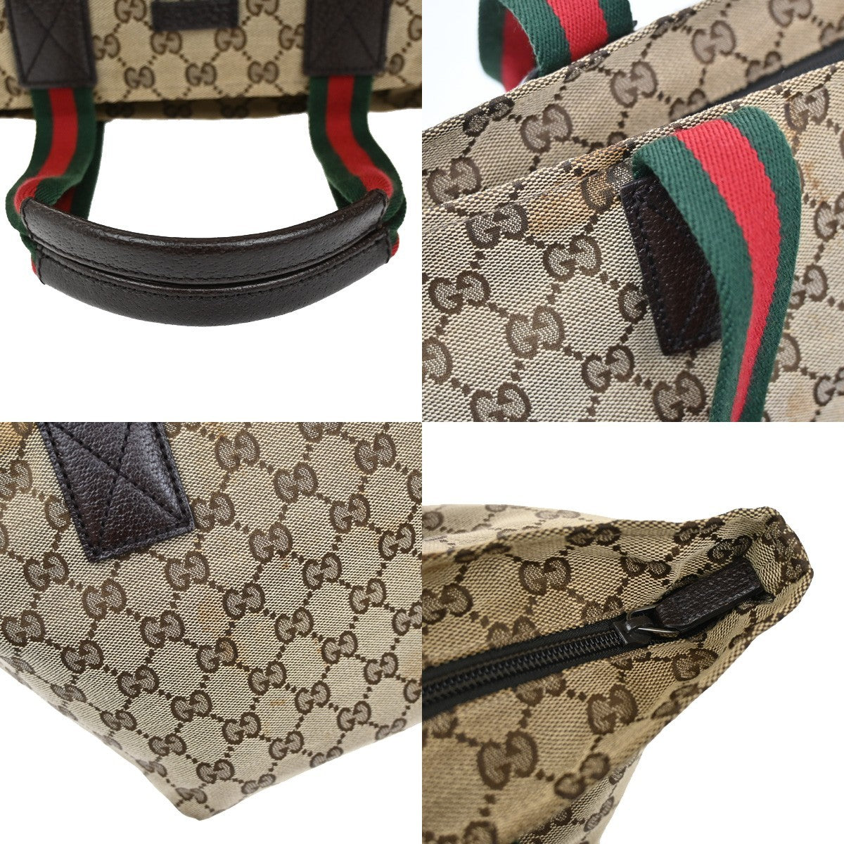 GUCCI Logo Sherry GG Pattern Hand Bag Canvas Leather Brown Italy 83KB481