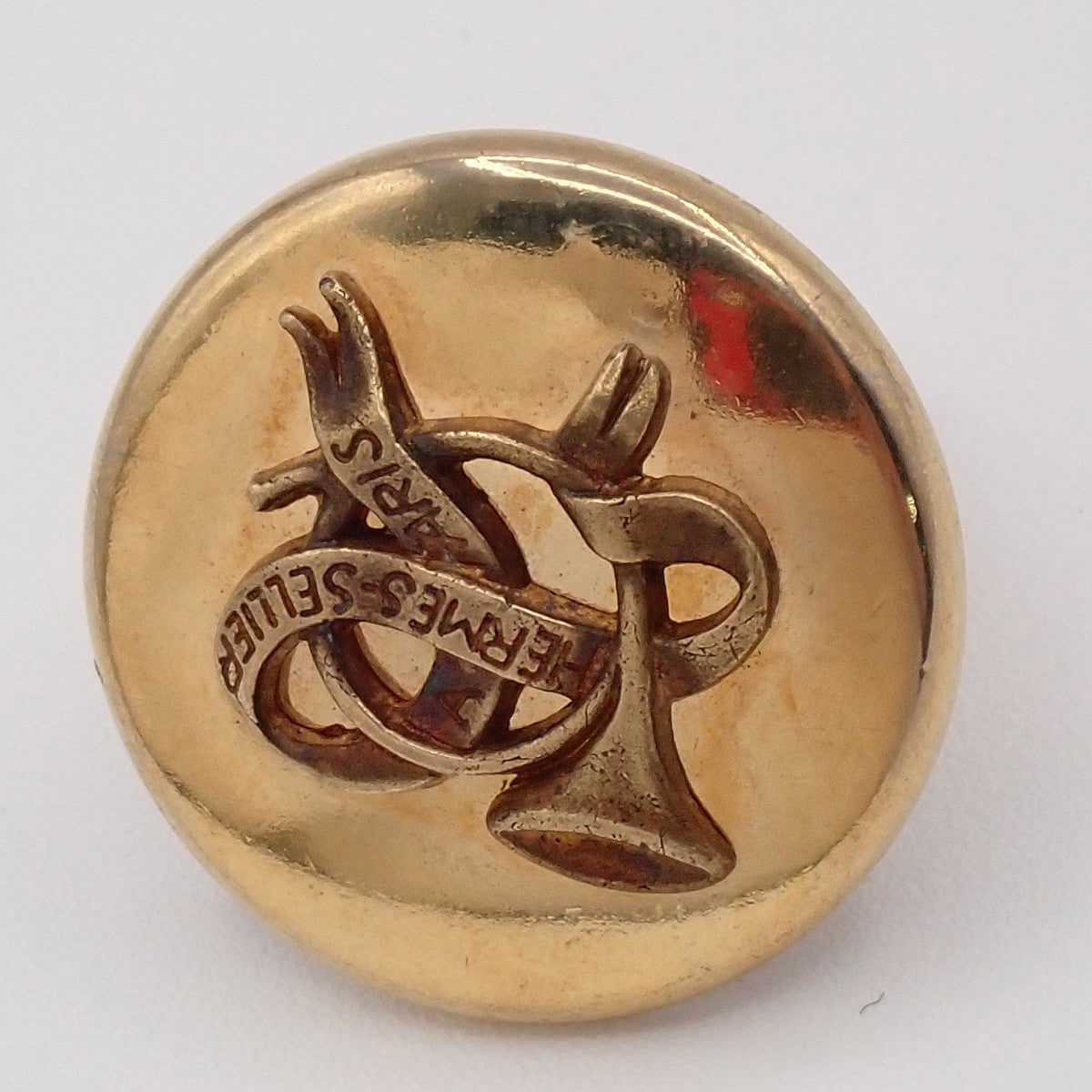 HERMES Logo Horn Sellier Trumpet and Ribbon Motif Earrings Clip-On Gold 01YH840