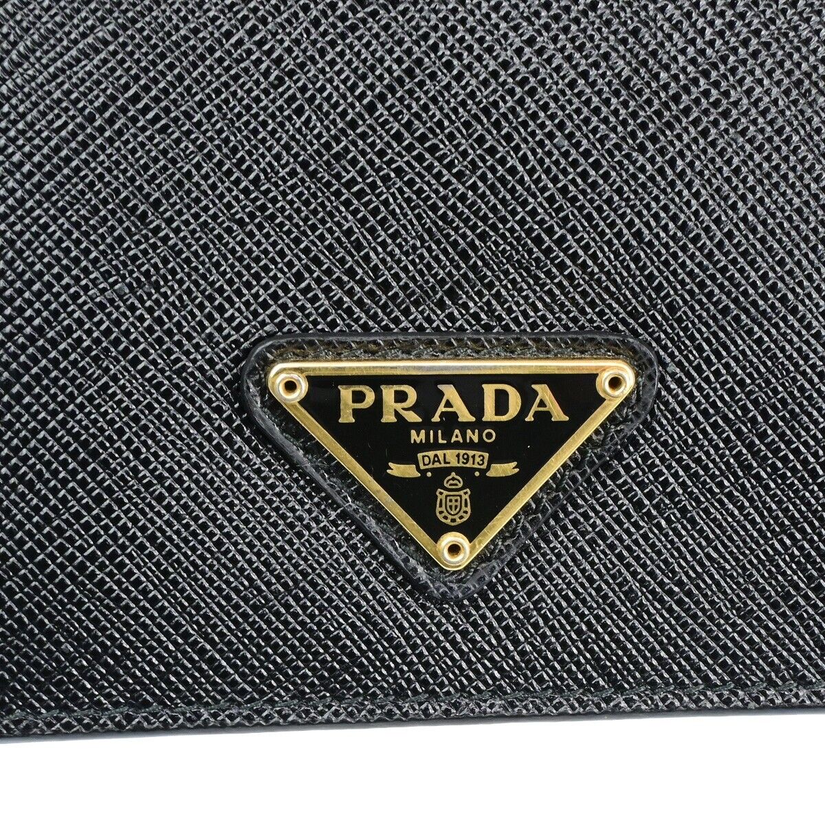 PRADA Logo Saffiano Card Holde Long Wallet Leather Black Gold Italy 65SJ628