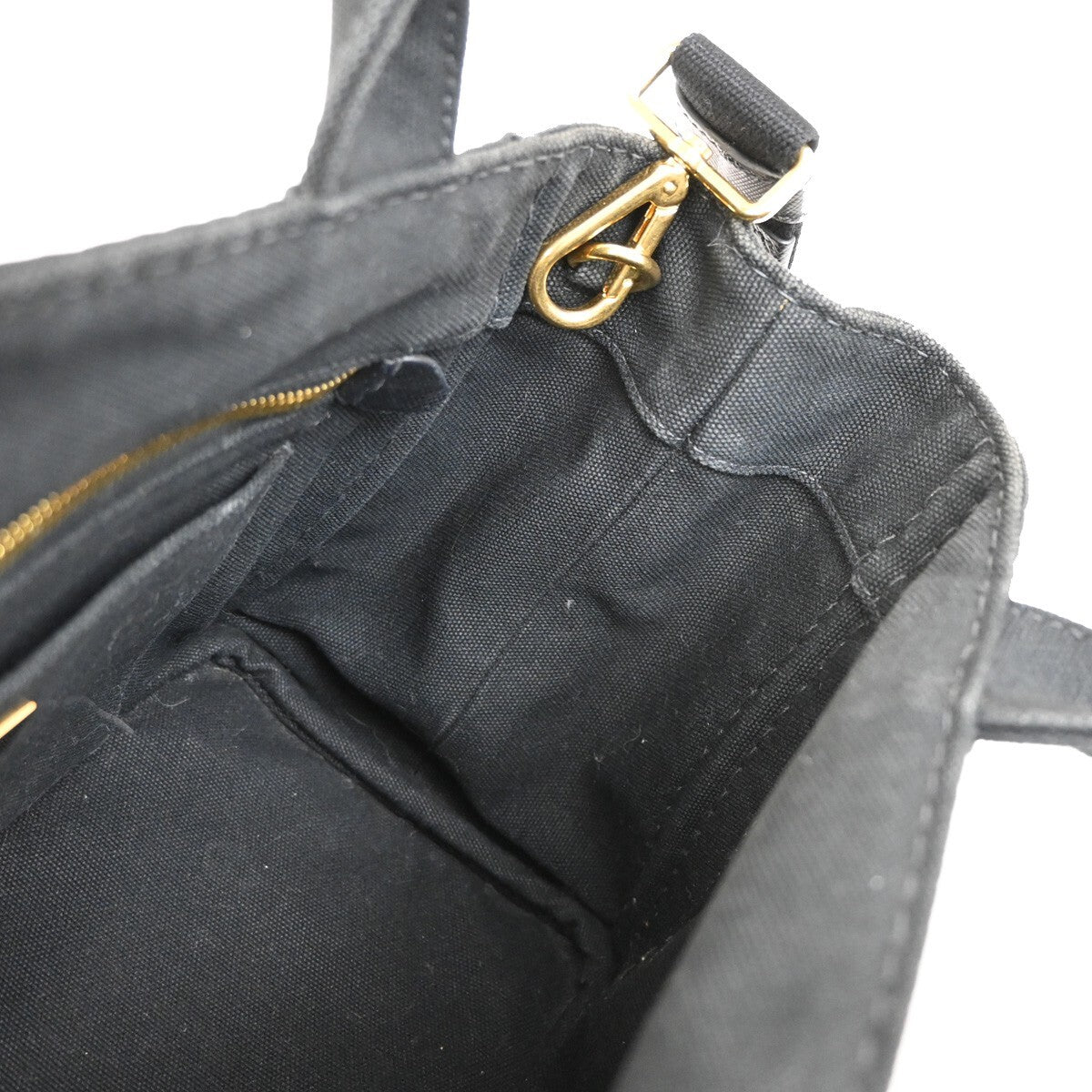PRADA Logo Canapa 2Way Shoulder Hand Bag Canvas Leather Black GHW Italy 77EE255