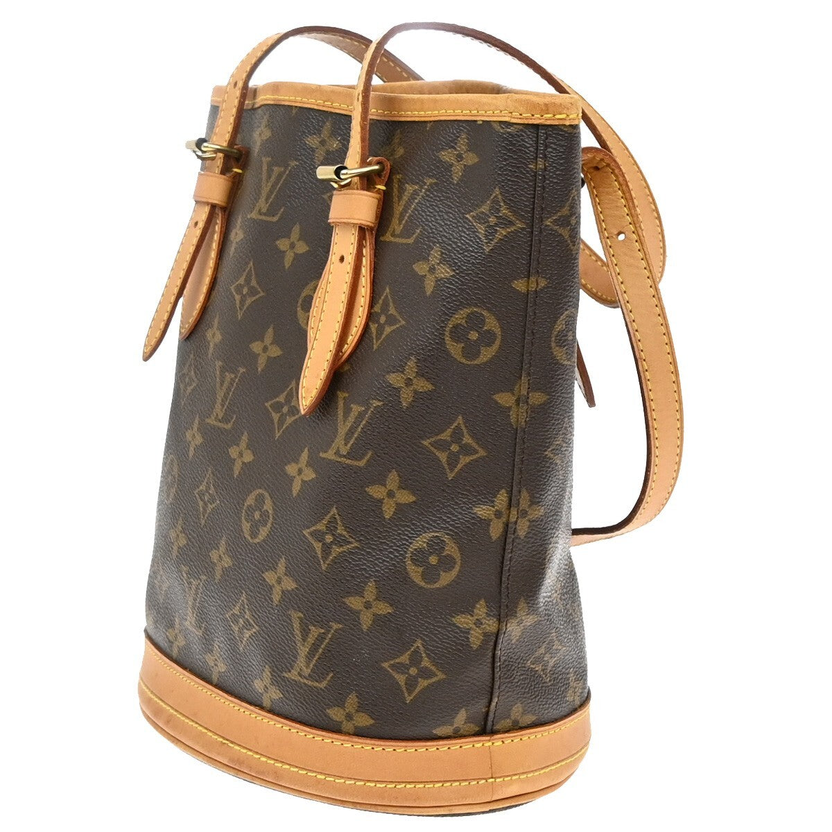 LOUIS VUITTON BUCKET PM Shoulder Tote Bag Monogram Leather Brown M42238 91EE306