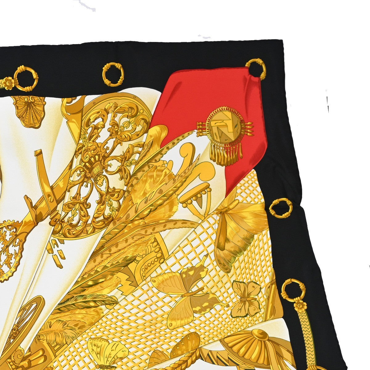 HERMES XL Carre Scarf Soleil de soie 100% Silk Black Gold Red France 69RL752