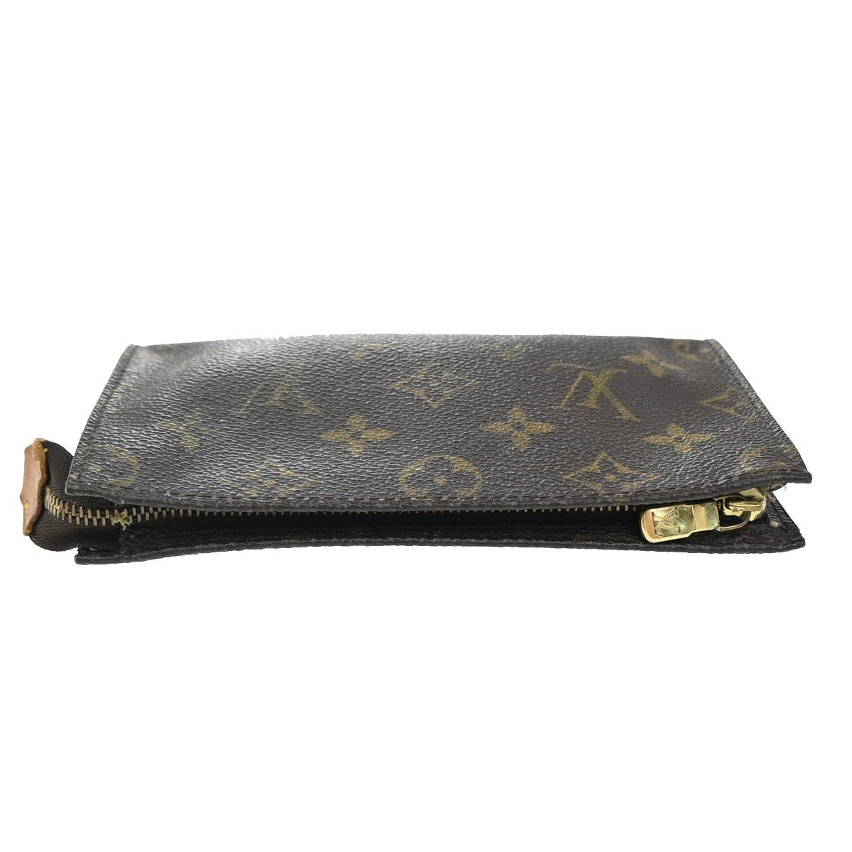 LOUIS VUITTON LV Logo Bucket PM Pouch Bag Monogram Leather Brown Gold 04EF782