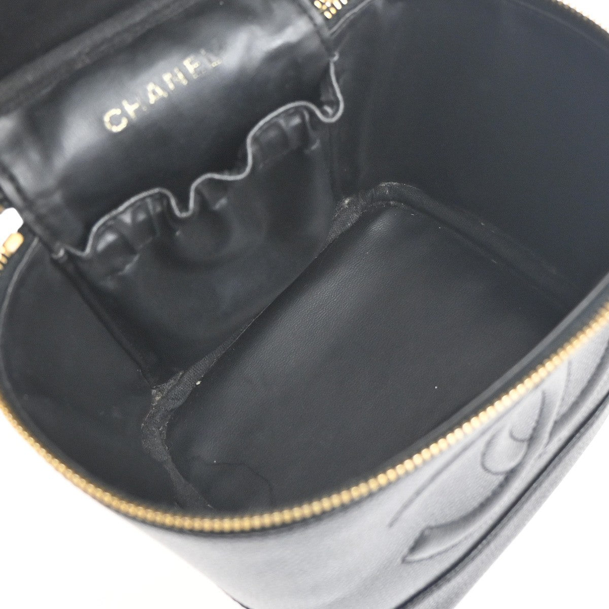 CHANEL CC Logo Vanity Hand Bag Grained Calfskin Leather Black GHW France 53CA769