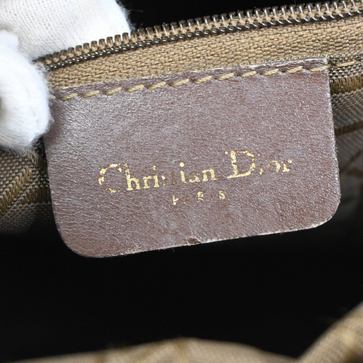 CHRISTIAN DIOR Logo Lady Cannage Hand Bag Nylon Leather Brown GHW Italy 70KC638