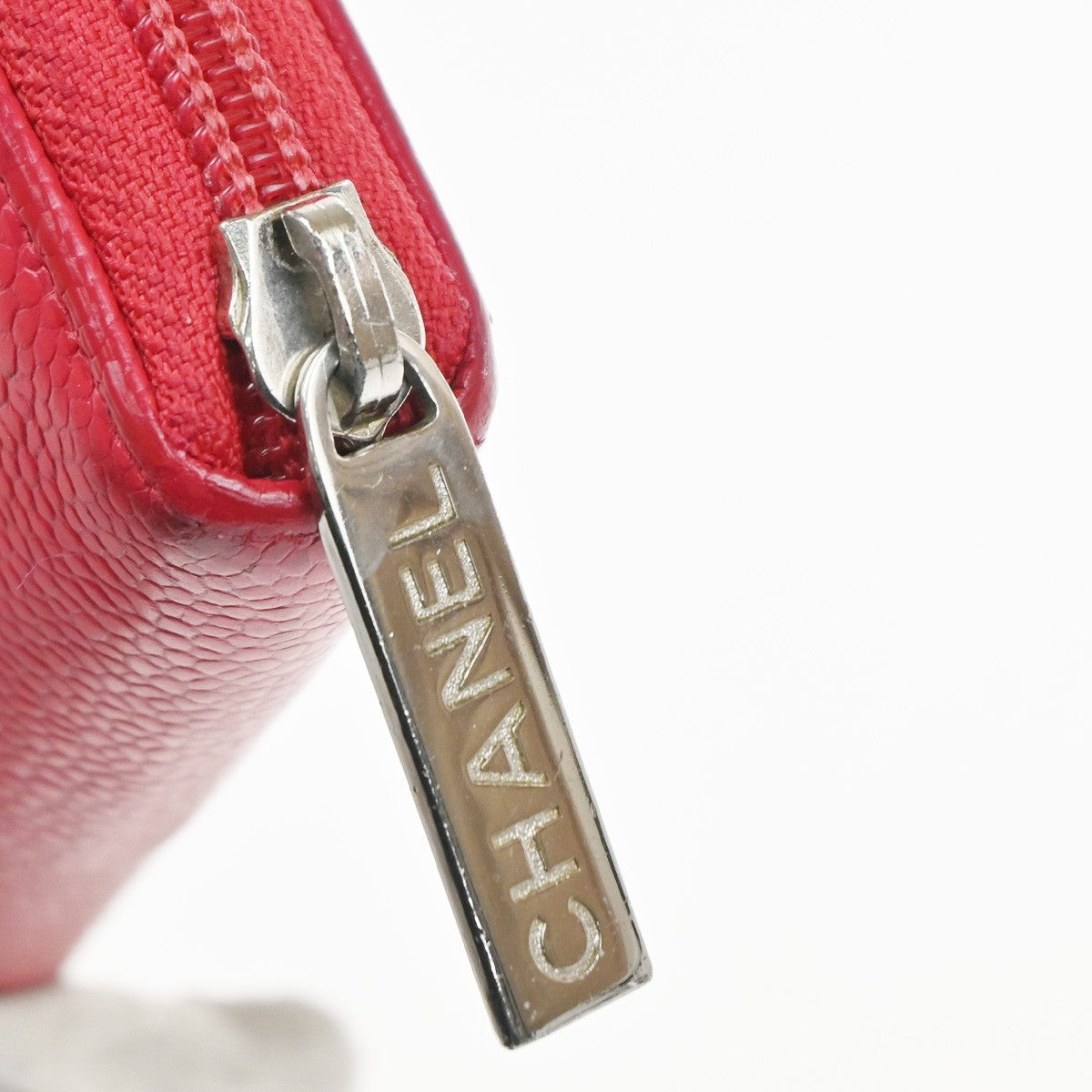 CHANEL CC Logo Zipper Around Wallet Grained Calfskin Leather Red SHW 35KP548