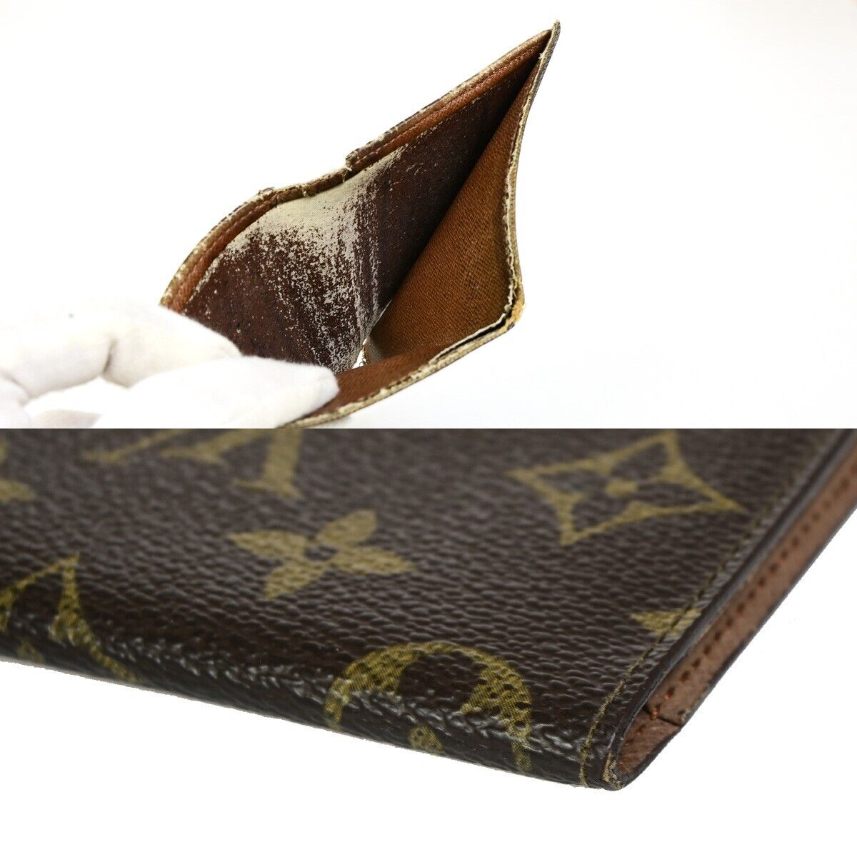 LOUIS VUITTON 3 Set Long Wallet Card Pass Case Monogram Leather Brown 69EB572