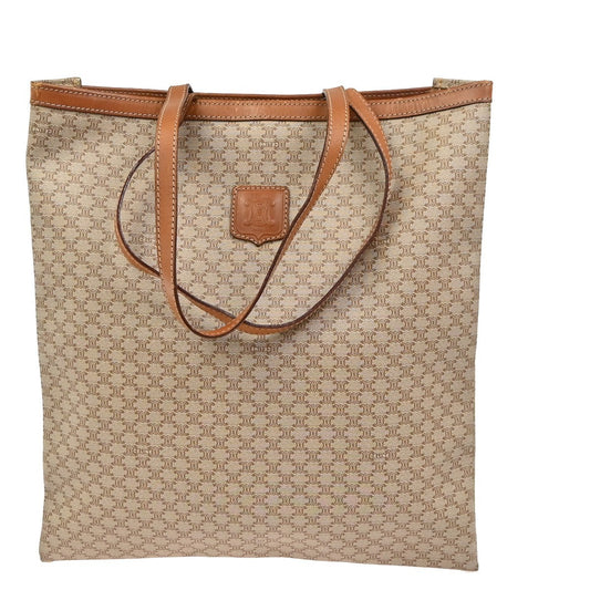 33.Live CELINE Macadam Pattern Shoulder Bag PVC Leather Beige GHW Italy 60KC920