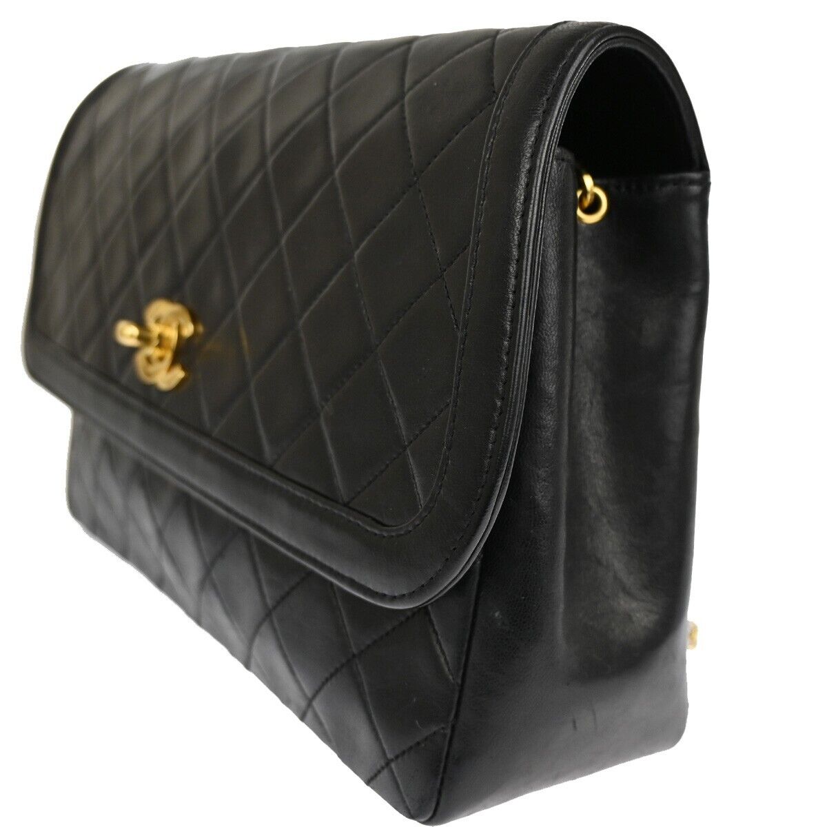 CHANEL CC Logo Matelasse Chain Shoulder Bag Leather Black GHW Vintage 340RJ283