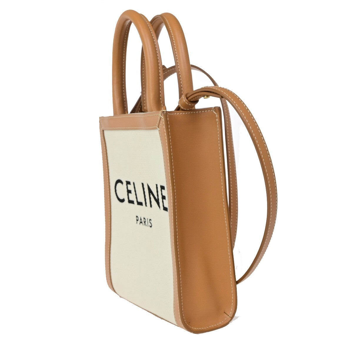 CELINE Logo Vertical Cabas 2Way Mini Hand Tote Bag Canvas Leather Brown 667RK640