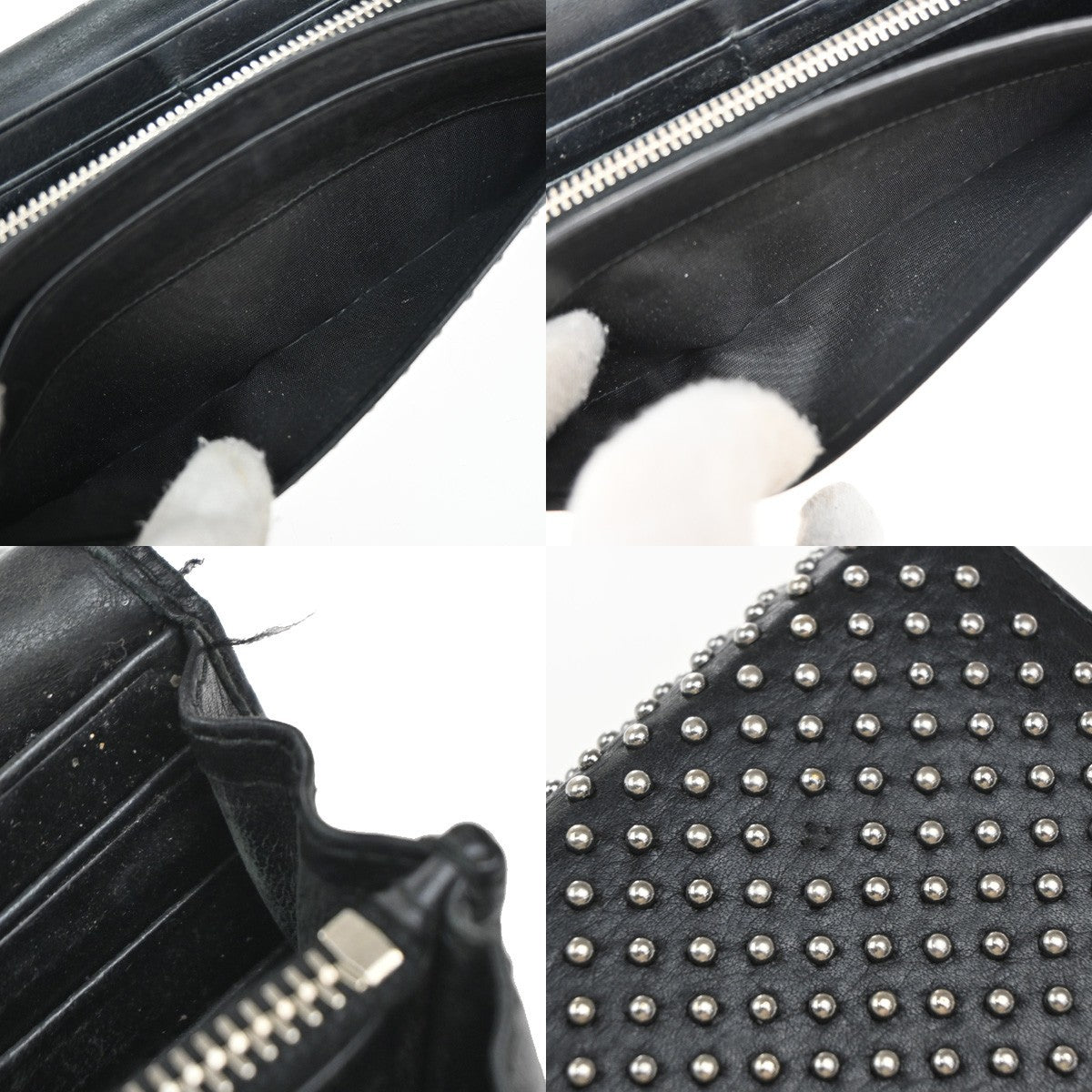 PRADA Studded Long Bifold Wallet Leather Black Silver Italy 02EG269