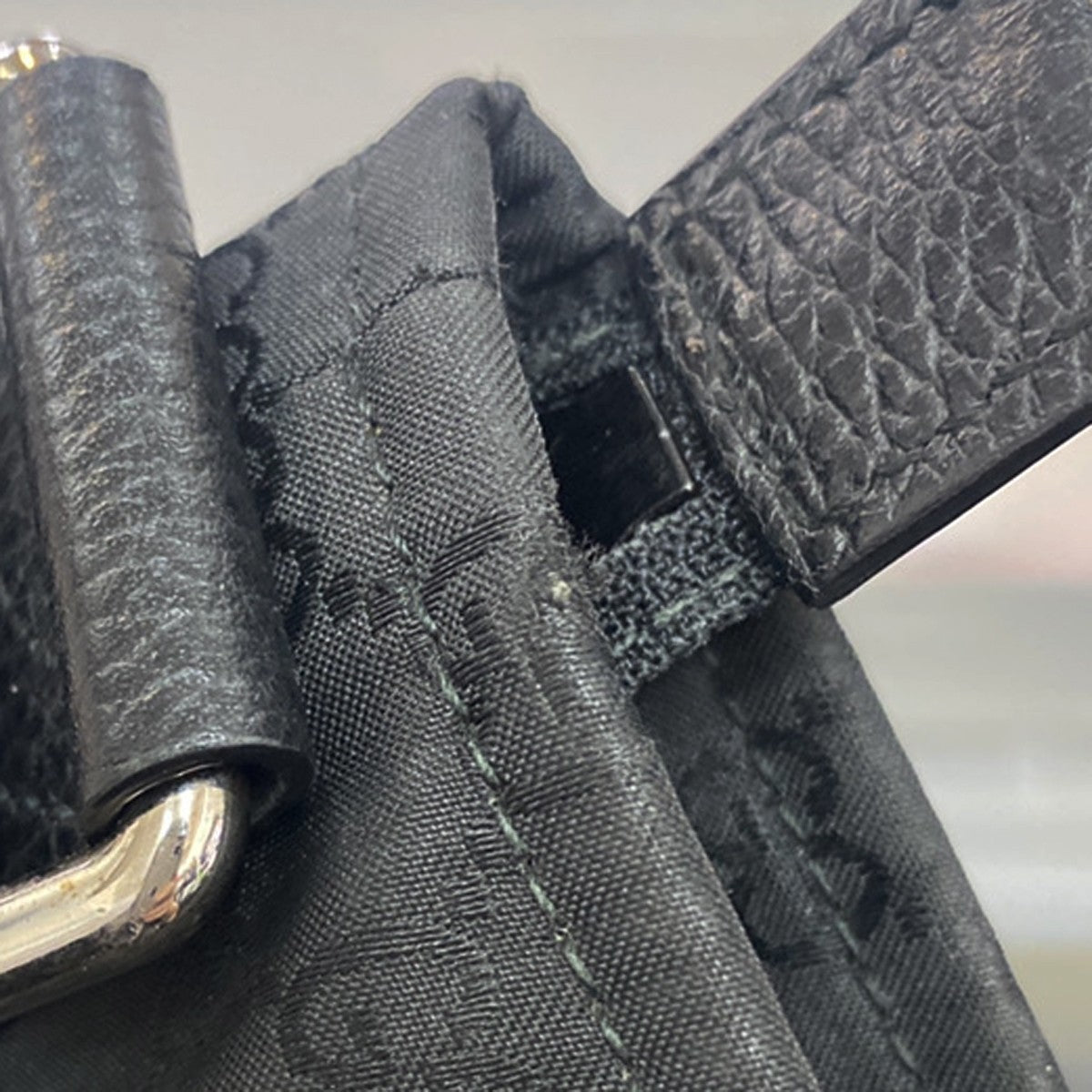 GUCCI Logo Sherry GG Pattern Shoulder Bag Nylon Leather Black SHW Italy 16YH280