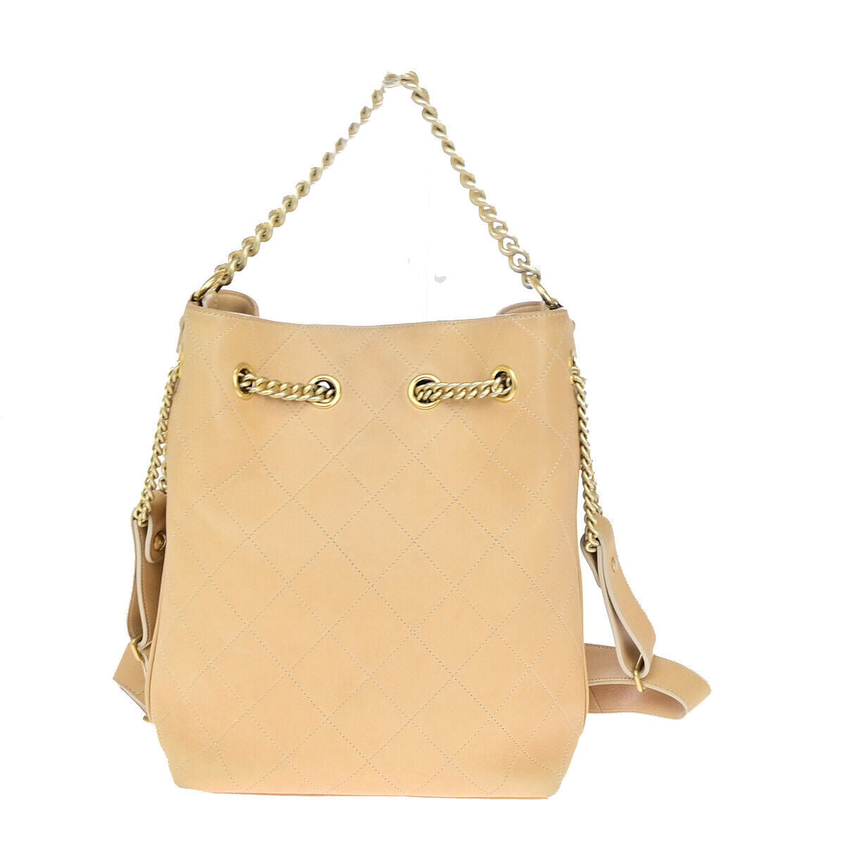 CHANEL CC Logo Matelasse 2Way Chain Shoulder Hand Bag Leather Beige GHW 386RJ961