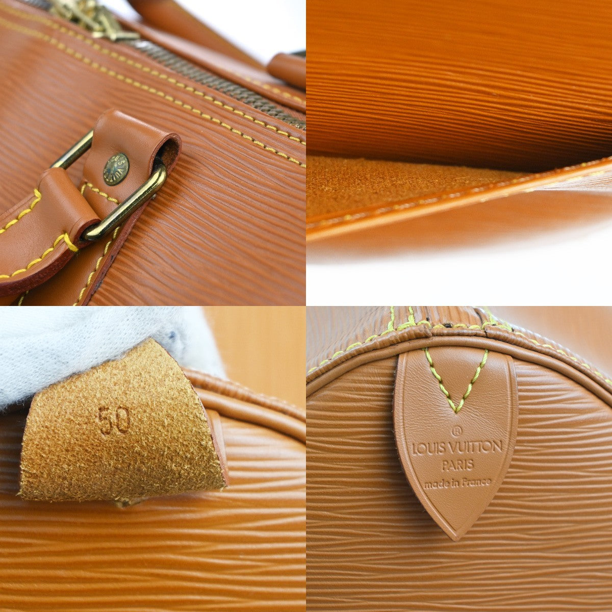 LOUIS VUITTON LV Logo Keepall 50 Travel Hand Bag Epi Leather M42968 Gold 23RL844
