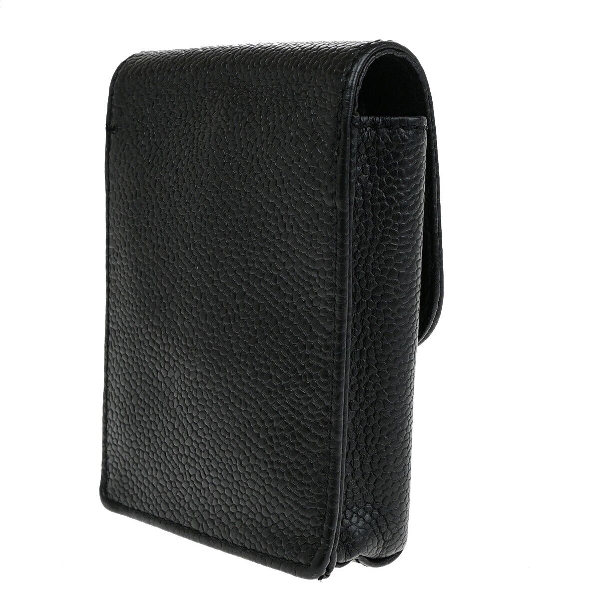 CHANEL CC Logo Cigarette Case Purse Caviar Leather Black Italy 61EB754