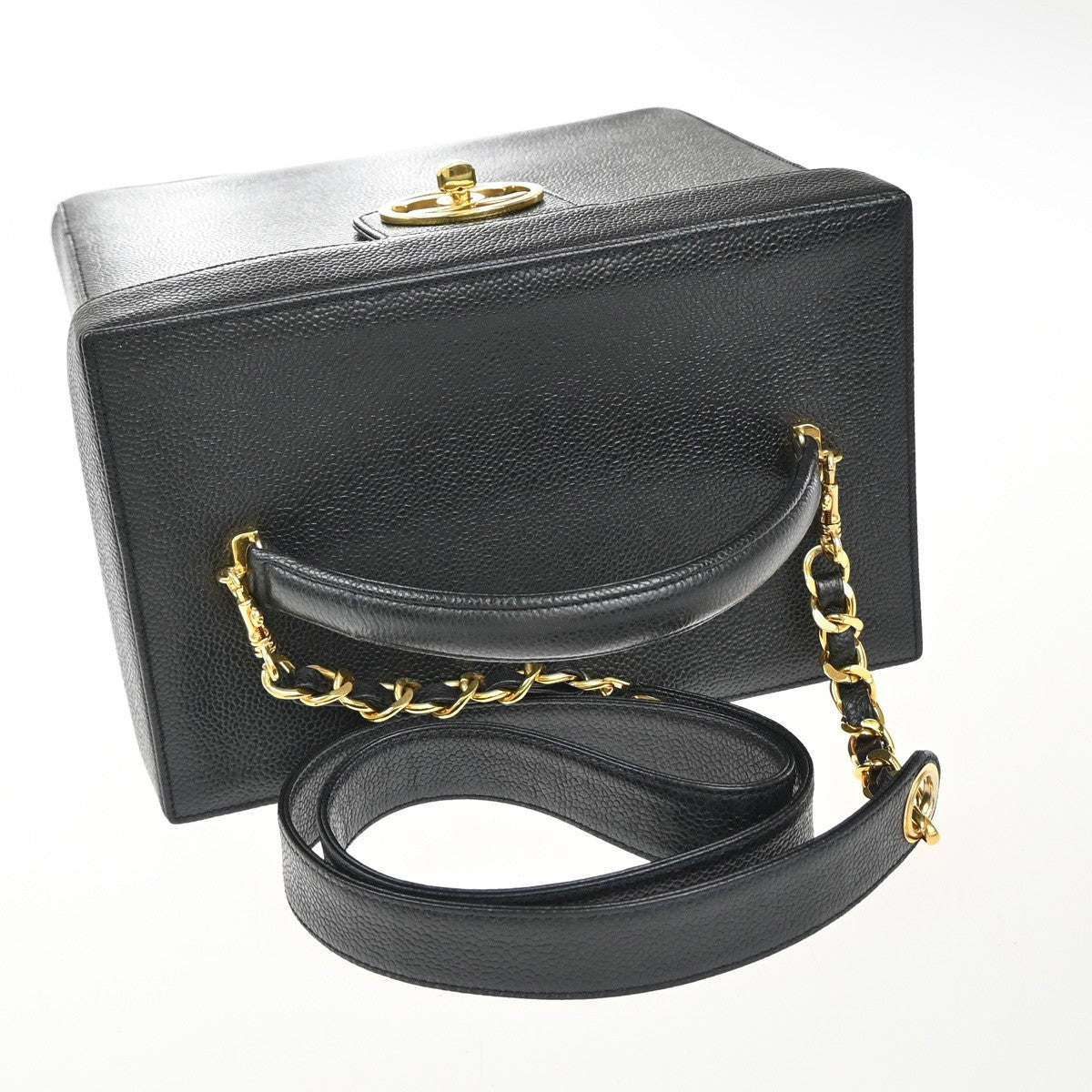 CHANEL 2Way Vanity Shoulder Hand Bag Calfskin Leather Black Vintage 648RP031