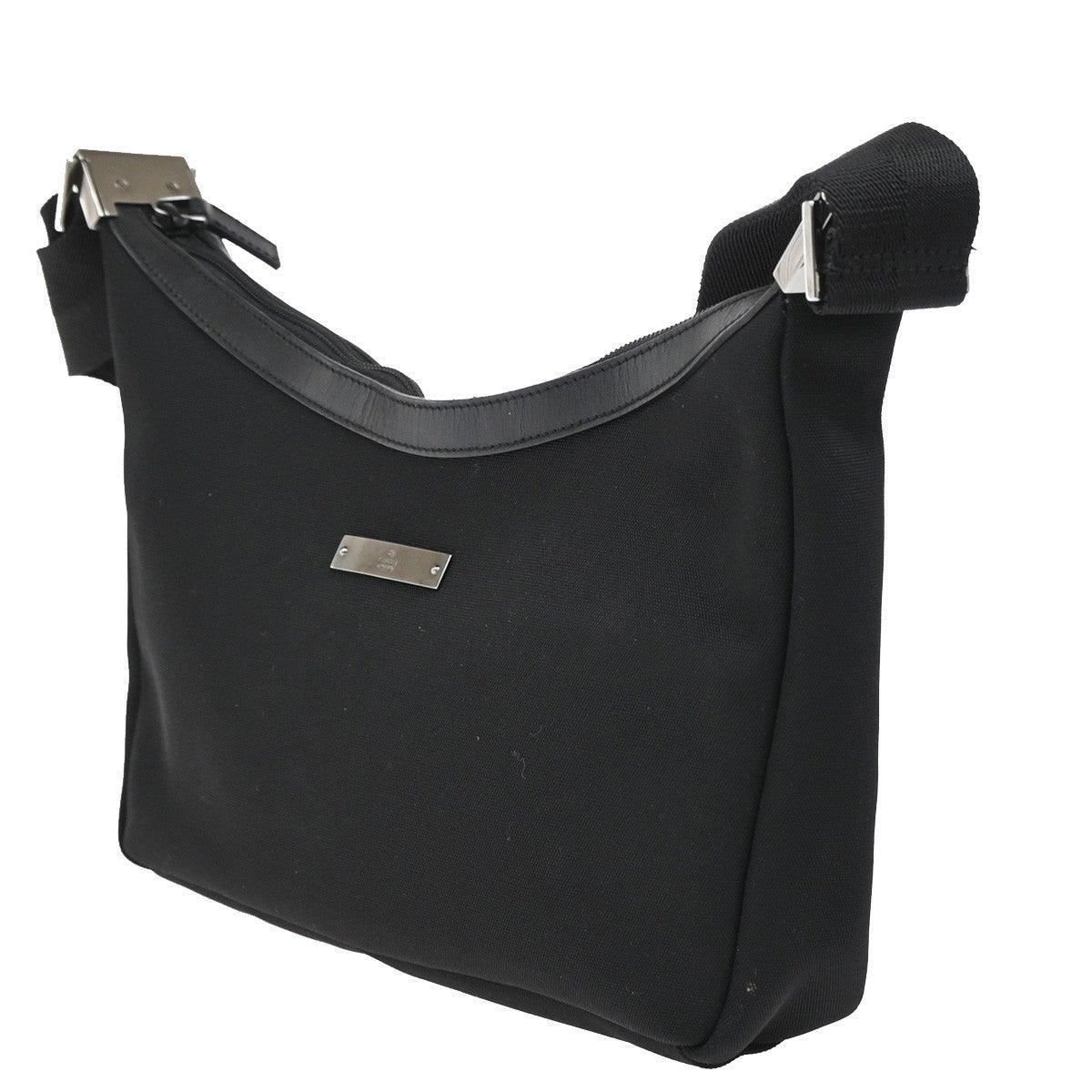 GUCCI Logo Crossbody Shoulder Bag Nylon Leather Black SHW Italy 33DA186