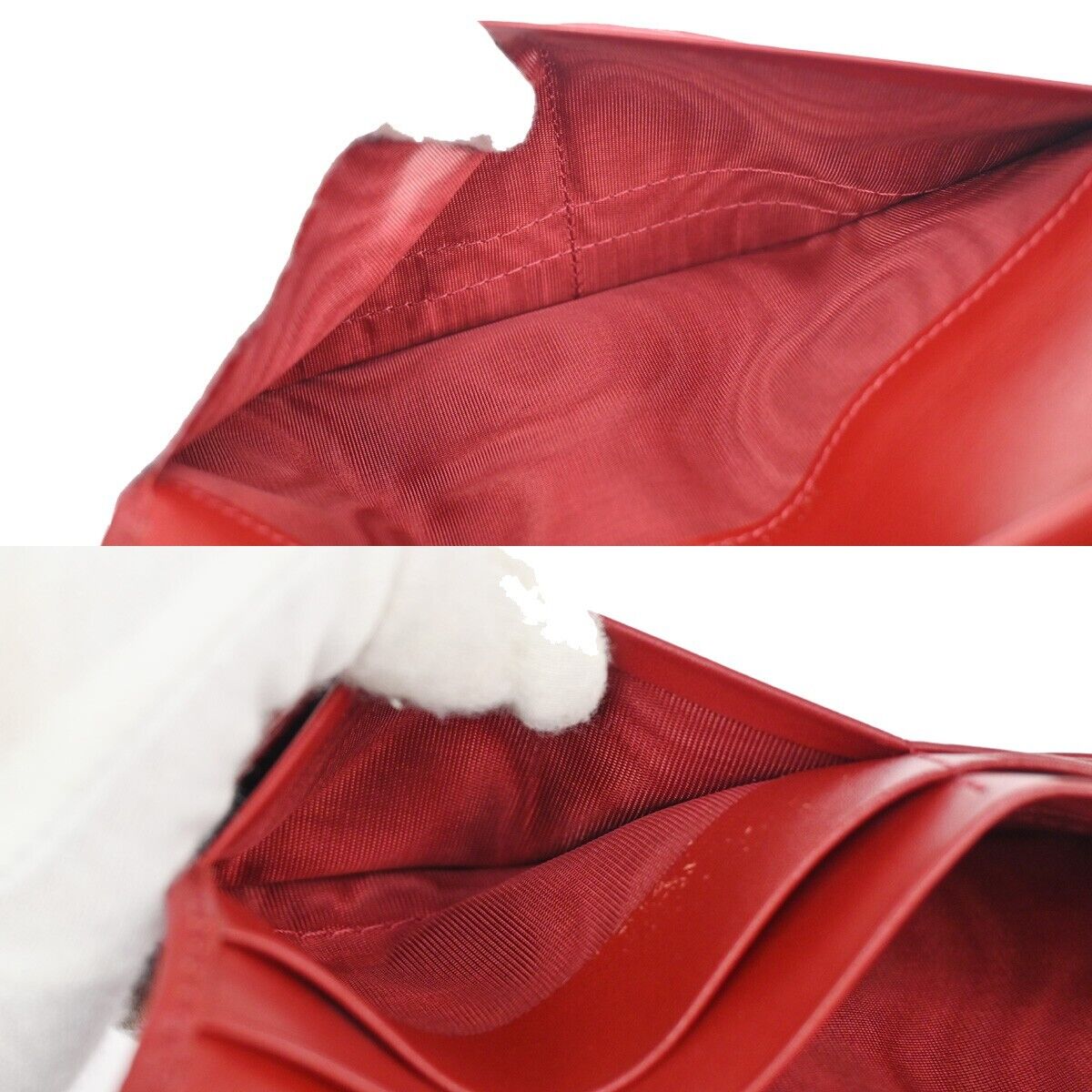 FENDI Logo Long Bifold Wallet Leather Red Gold Italy 64RH623