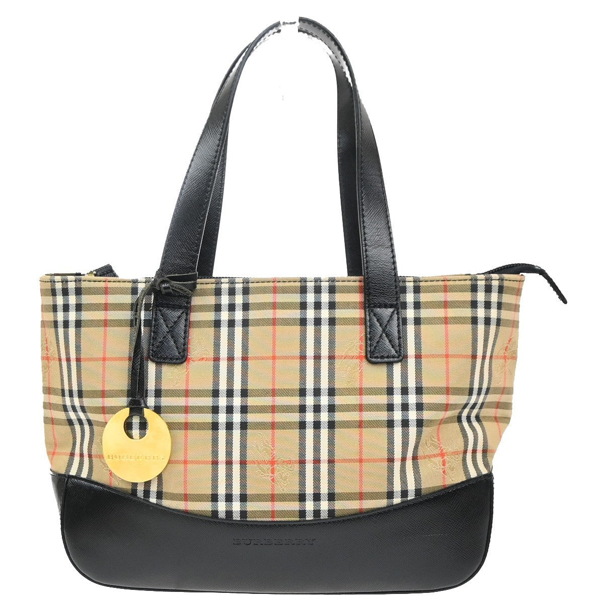 BURBERRY Logo Nova Check Tote Hand Bag Canvas Leather Beige Black GHW 87RL996
