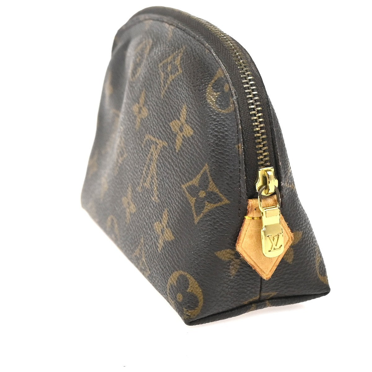 LOUIS VUITTON Logo Pochette Cosmetic Pouch Monogram Leather Brown M47515 67AA199