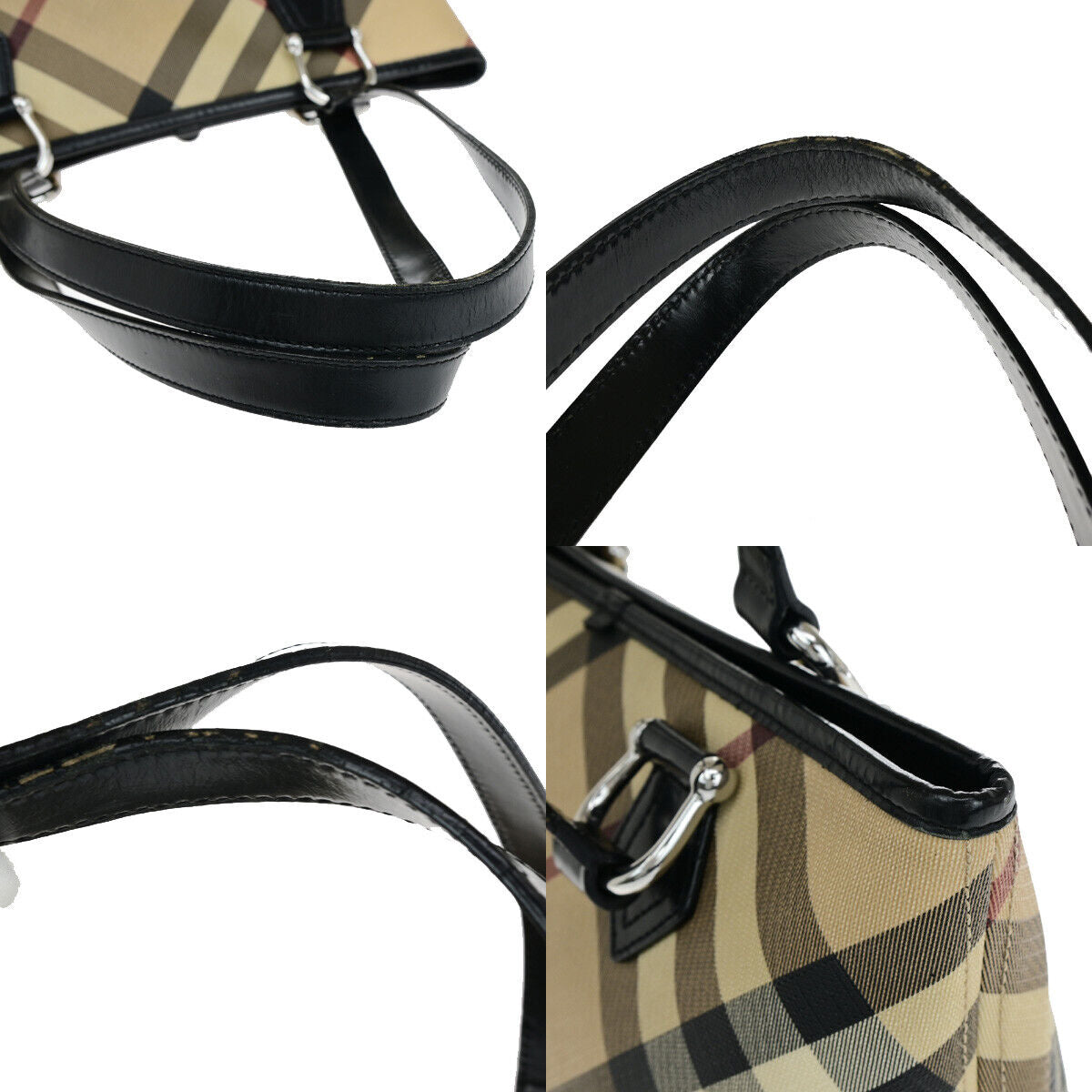 BURBERRY Logo Nova Check Shoulder Tote Bag PVC Leather Beige Black 63YE708