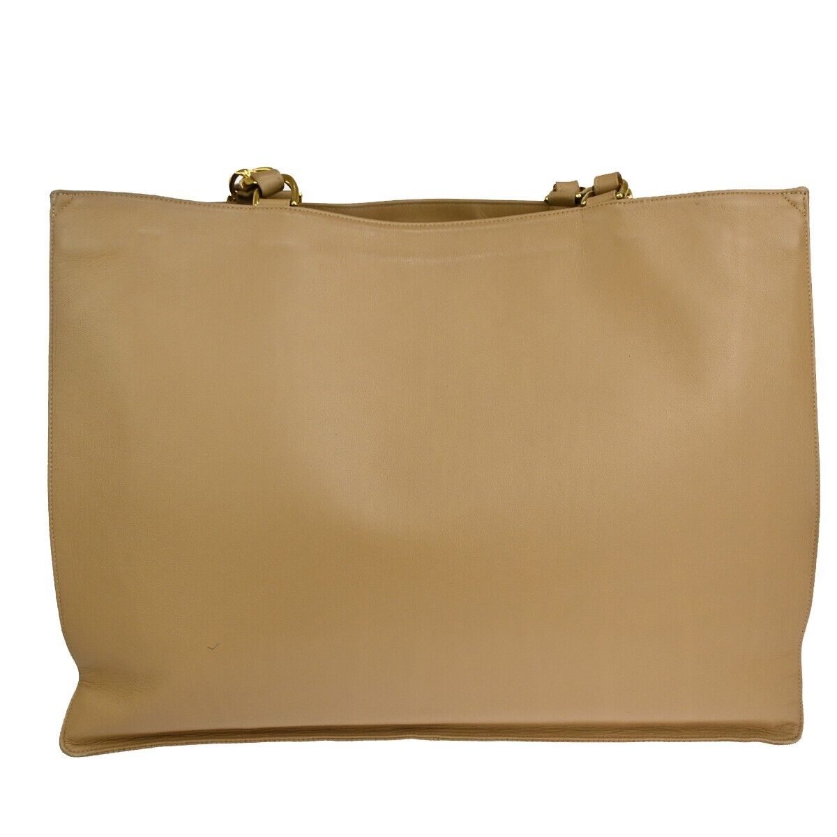 CHANEL CC Logo Chain Shoulder Tote Bag Leather Beige Gold-Plated France 629RJ479