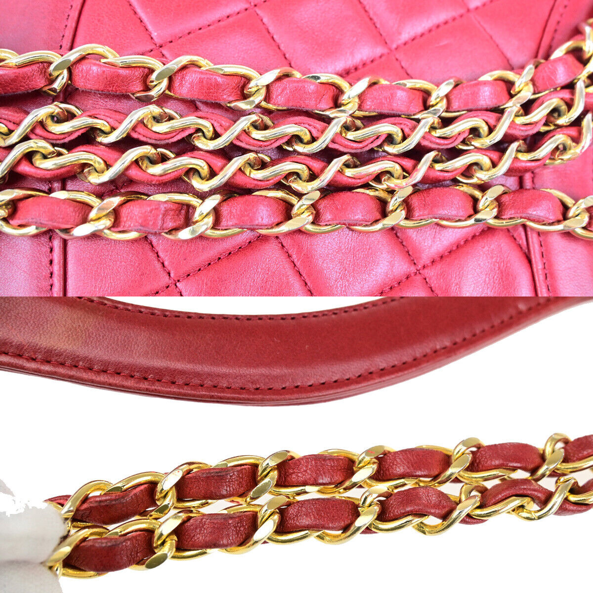 CHANEL CC Matelasse 2Way Chain Shoulder Hand Bag Leather RD GHW Vintage 642RK694
