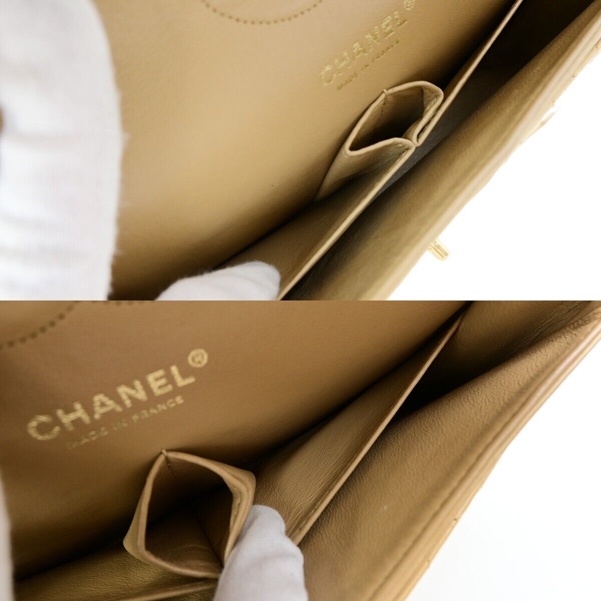 CHANEL CC Matelasse 25 Double Flap Chain Shoulder Bag Leather Beige GHW 310RK685