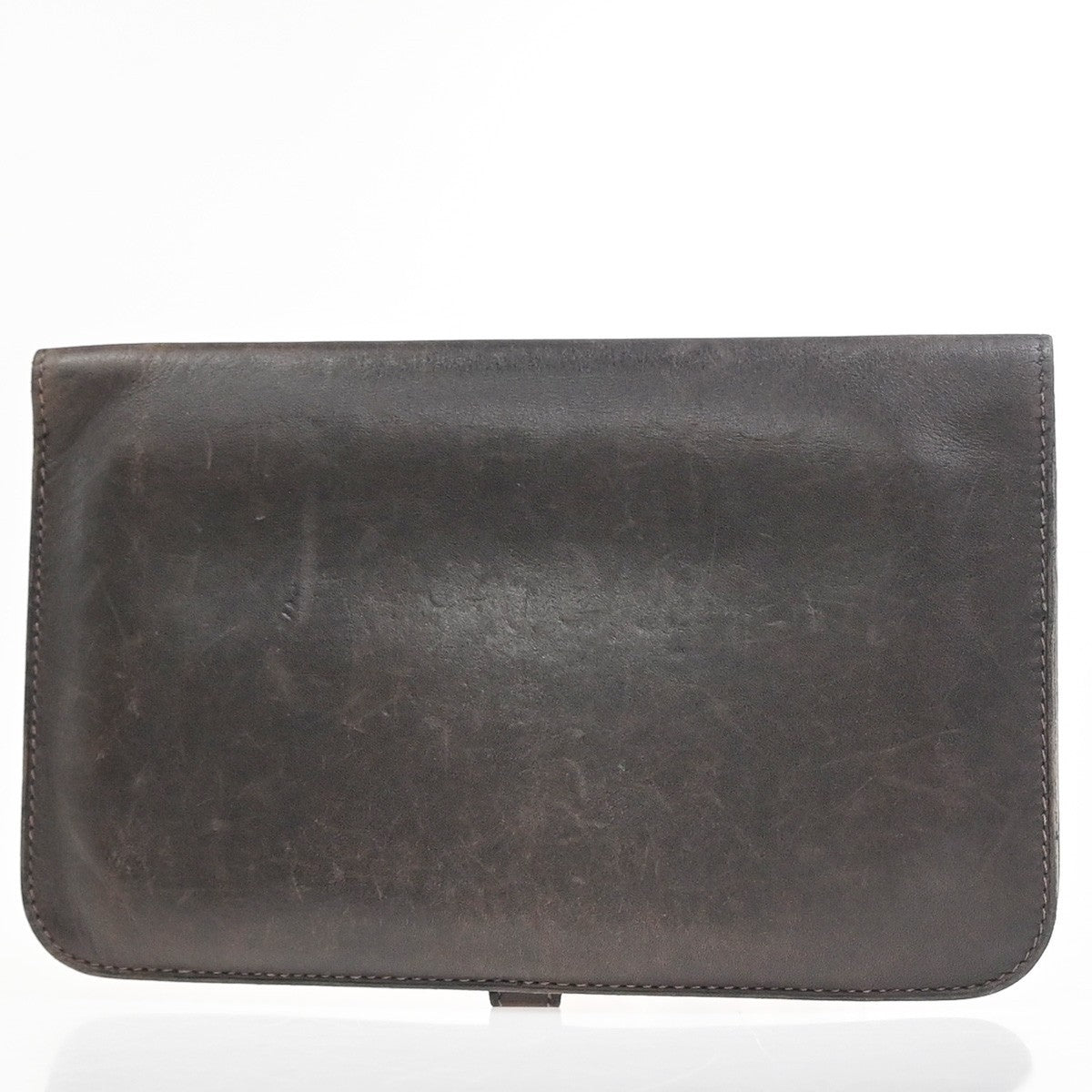 HERMES Logo Dogon GM Long Bifold Wallet Purse Box Calf Leather Brown SHW 39YH879