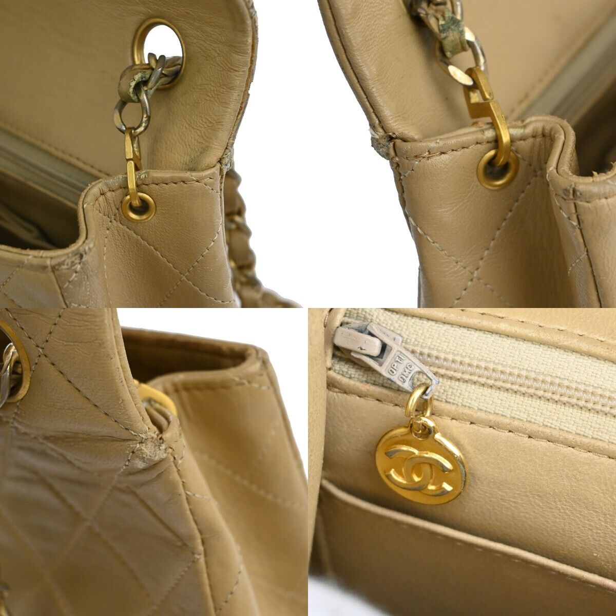 CHANEL CC Mini Matelasse Chain Shoulder Bag Leather Beige GHW Vintage 361RJ241