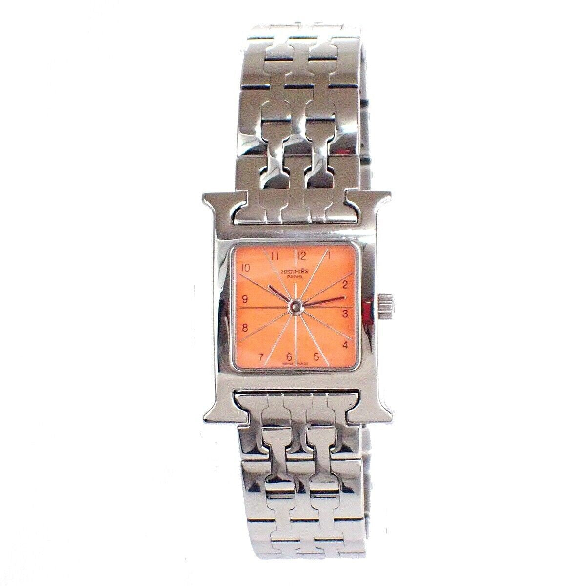 HERMES H Wrist Watch HH1.210 Quartz Stainless Steel Silver Orange 41LC293