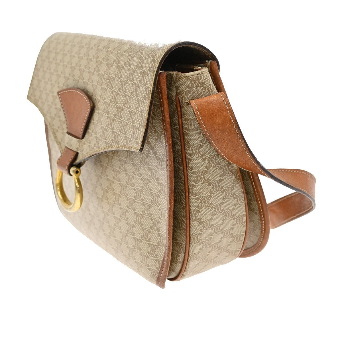 CELINE Logo Macadam Pattern Shoulder Bag PVC Leather Brown GHW Italy 63KB327