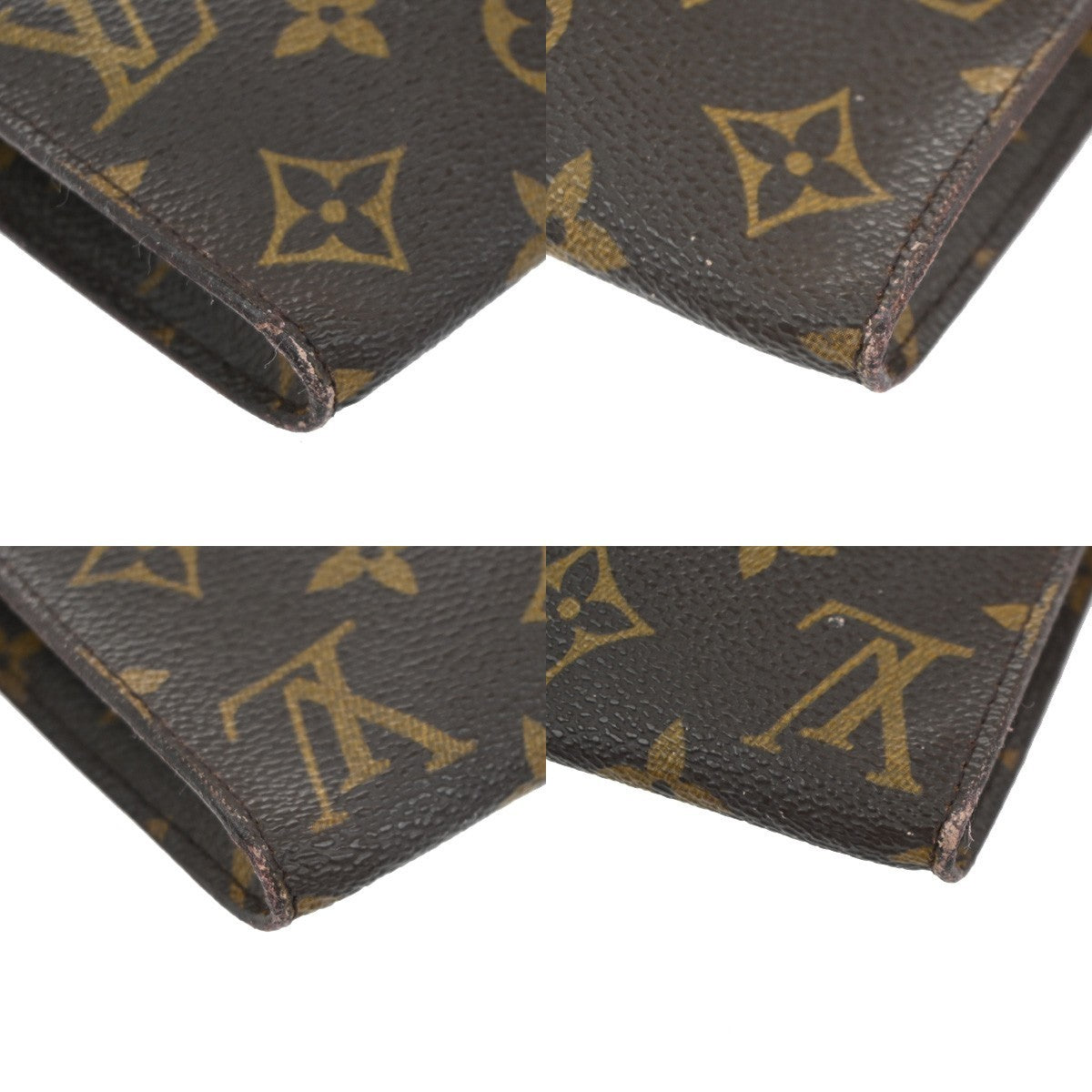LOUIS VUITTON LV Logo Bucket GM Pouch Bag Monogram Leather Brown Gold 05MA328