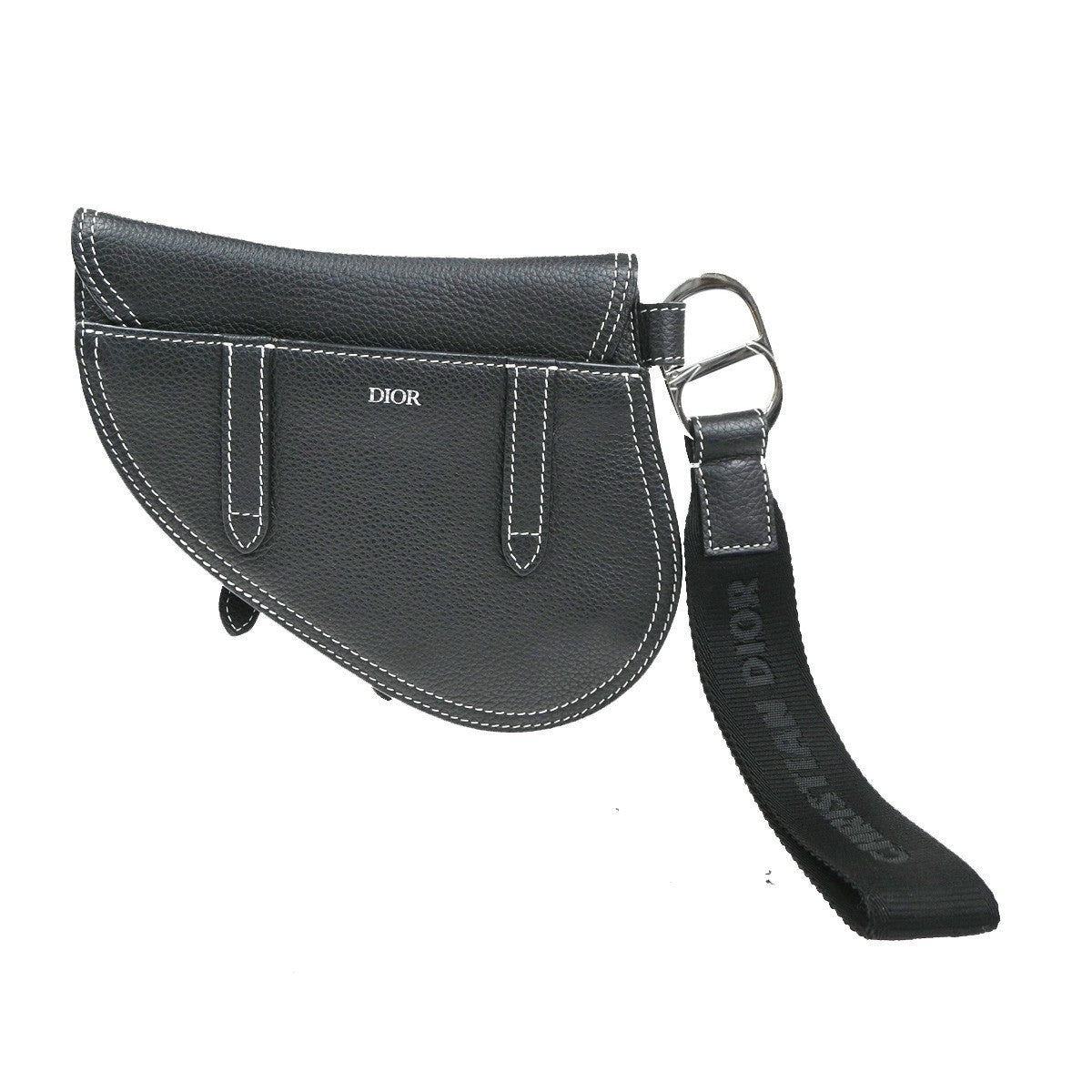 CHRISTIAN DIOR CD Logo Saddle Mini Pouch Bag Leather Black SHW 18TA508