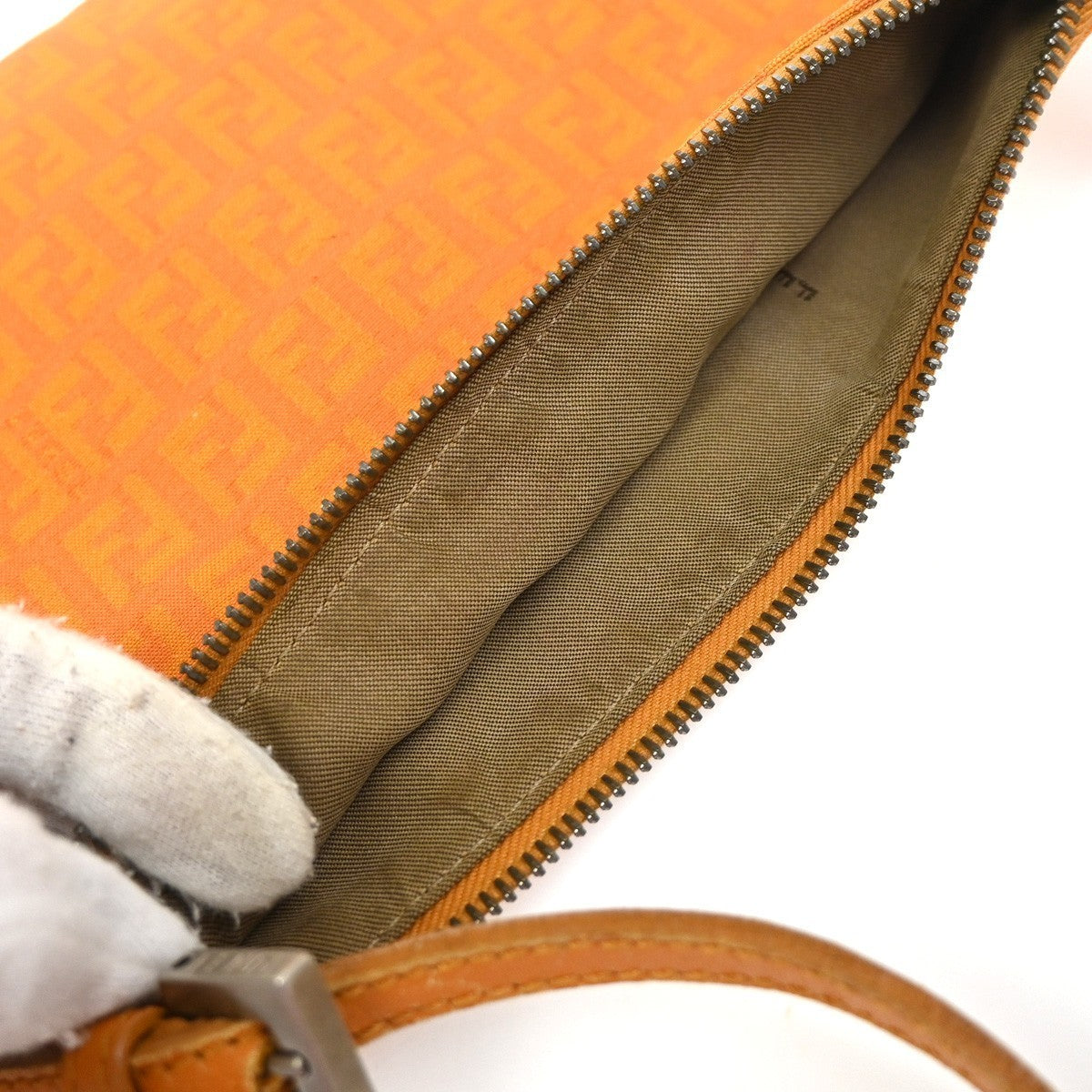 FENDI Zucchino Mini Crossbody Shoulder Bag Canvas Leather Orange Italy 62YH981
