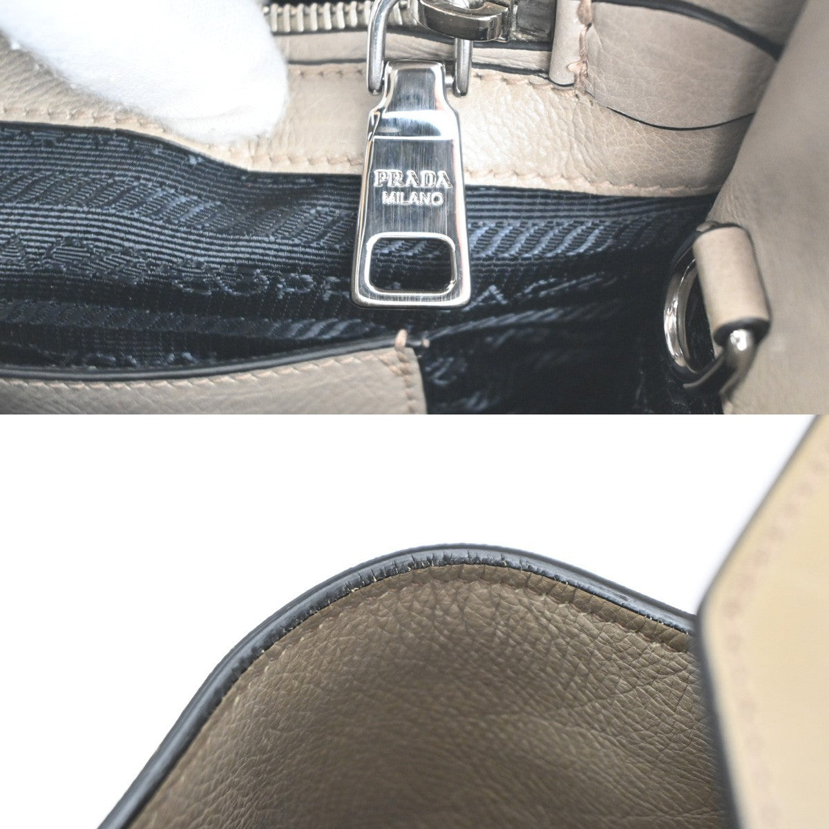 PRADA MILANO Logo 2Way Shoulder Hand Bag  Leather Beige SHW Italy 86TA512
